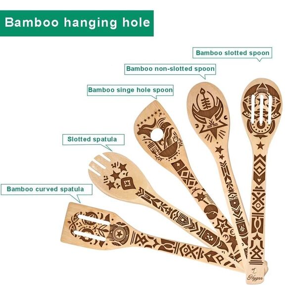 Hygnn Ancient Totem Retro style Gift Idea Cooking Serving Utensils Natural Bambo - Picture 1 of 5